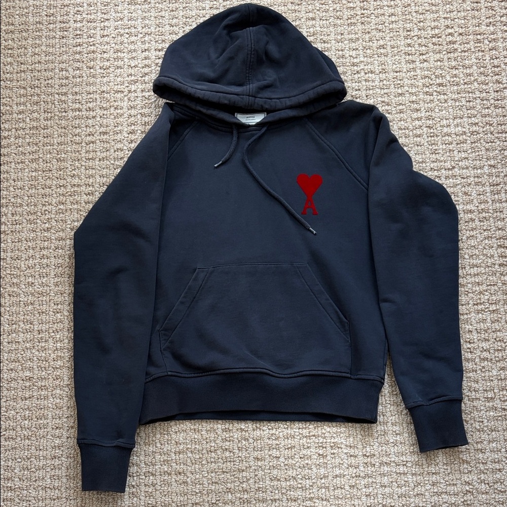 Ami Black Hoodie with Red Heart Logo - Men